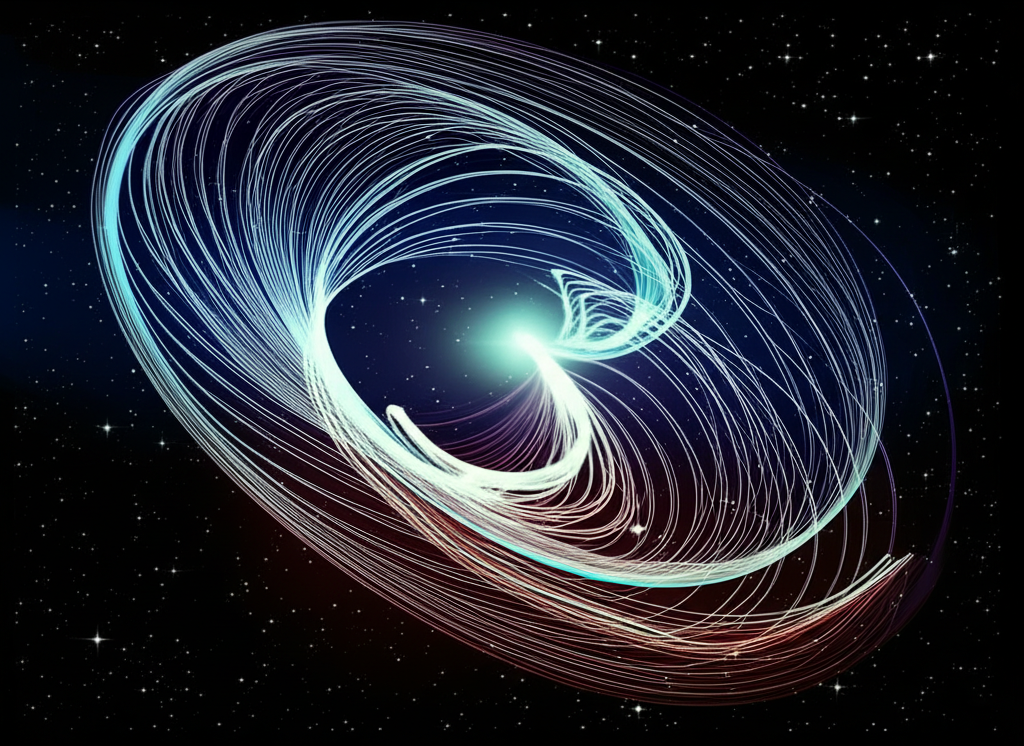 Sakin, mistik bir ortamda derin düşüncelere dalmış, belki meditasyon yapan bir figür. İçsel çatışmaları (örneğin, zıt ışık ve gölge, ince kaotik çizgiler) temsil eden soyut unsurlar nazikçe bütünleşirken, yaratıcılığı ve kendini ifade etmeyi simgeleyen unsurlarla (örneğin, parlayan bir tüy kalem, müzik notaları veya akan renkler) çözüme kavuşuyor. Bu kompozisyon, <a href='https://auralery.net/merkur-retrosu-gerilemeyi-firsata-cevirme-ve-icsel-donusum-rehberi/'>Mars retrosunun</a> içsel dönüşümünü ve <a href='https://auralery.net/kendini-kesfetme-rehberi-astroloji-numeroloji-ve-retrogradlarla-yasamin-sifrelerini-coz/'>nümerolojik</a> 3'ün sanatsal gücünü betimliyor.